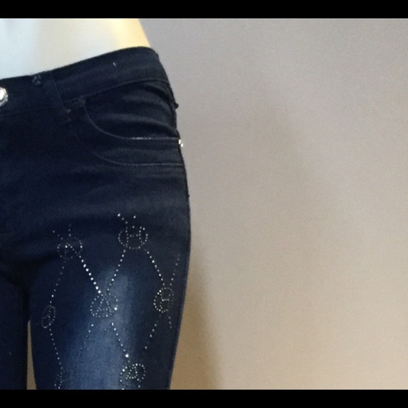 Blue Denim Jeans,Rhinestone embellished at Front, - Picture 3 of 11
